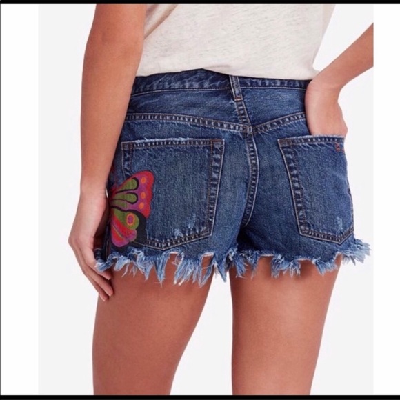 Free People Boulder Beach Buttefly Jeans Shorts - Picture 5 of 7